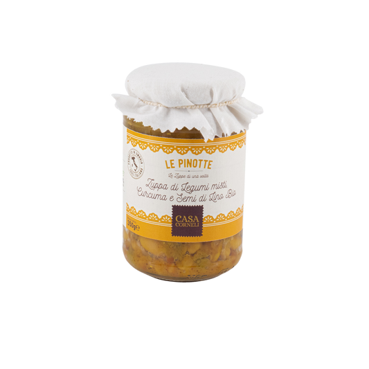 Zuppa di legumi misti, curcuma e semi di lino Bio